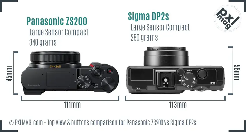 Panasonic ZS200 vs Sigma DP2s top view buttons comparison