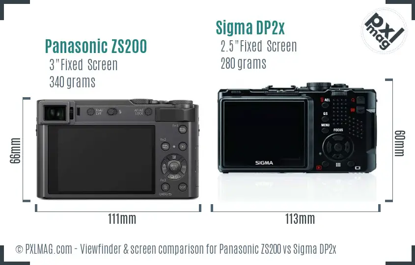Panasonic ZS200 vs Sigma DP2x Screen and Viewfinder comparison