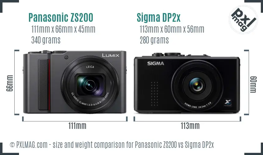 Panasonic ZS200 vs Sigma DP2x size comparison