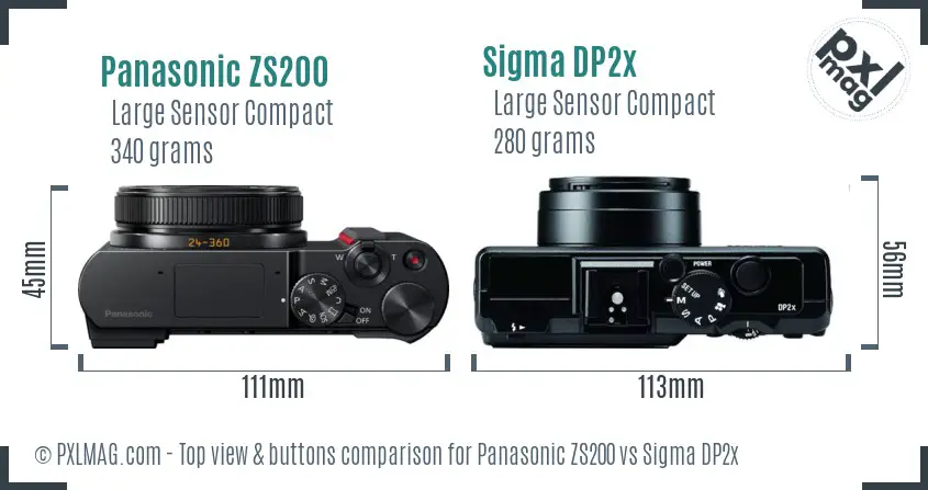 Panasonic ZS200 vs Sigma DP2x top view buttons comparison