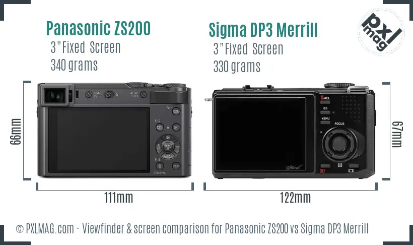 Panasonic ZS200 vs Sigma DP3 Merrill Screen and Viewfinder comparison