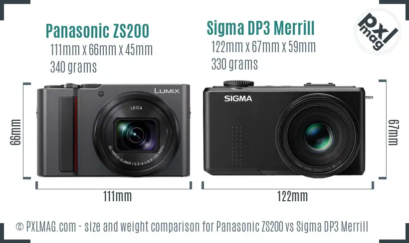 Panasonic ZS200 vs Sigma DP3 Merrill size comparison