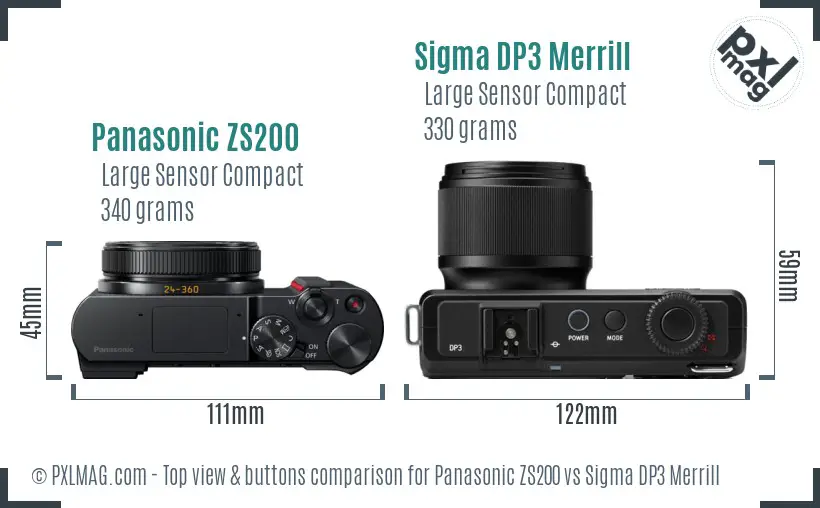 Panasonic ZS200 vs Sigma DP3 Merrill top view buttons comparison