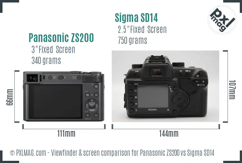 Panasonic ZS200 vs Sigma SD14 Screen and Viewfinder comparison