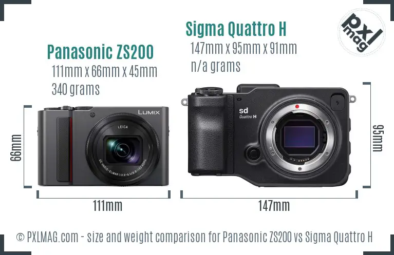 Panasonic ZS200 vs Sigma Quattro H size comparison