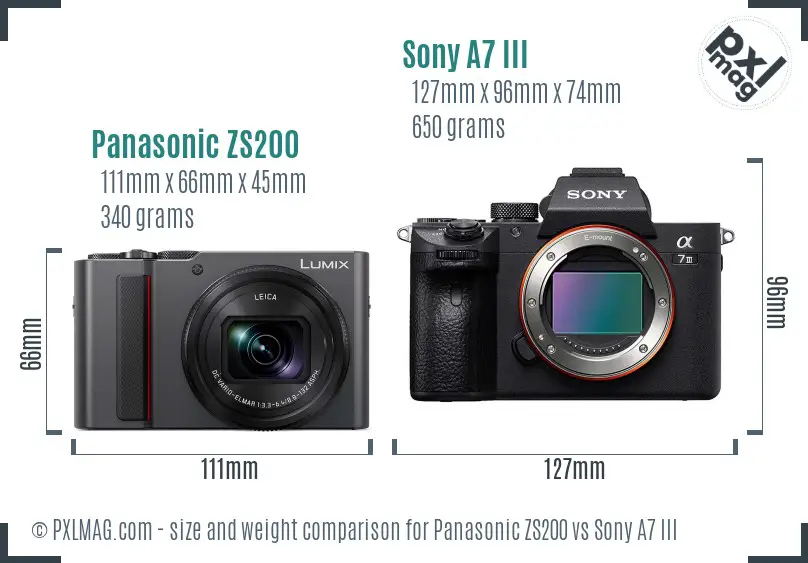 Panasonic ZS200 vs Sony A7 III size comparison