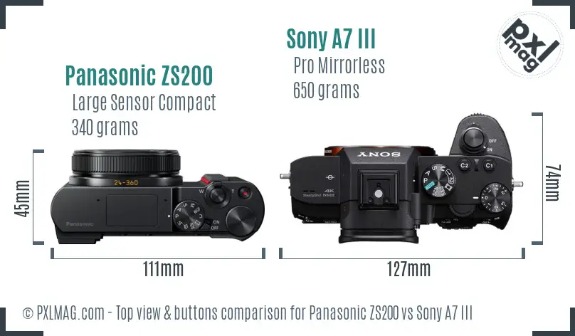 Panasonic ZS200 vs Sony A7 III top view buttons comparison