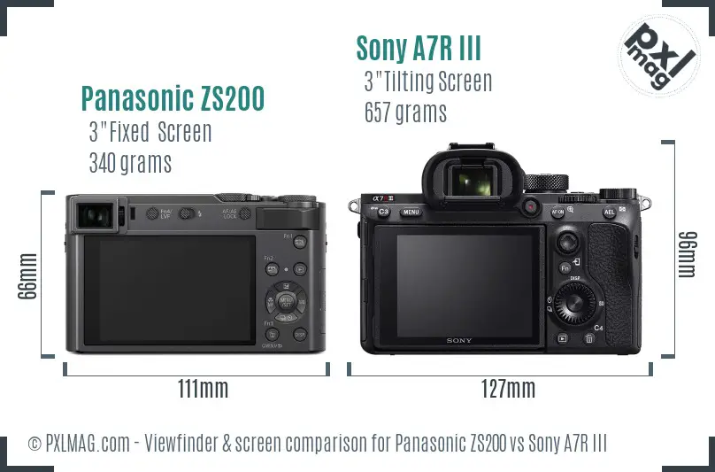 Panasonic ZS200 vs Sony A7R III Screen and Viewfinder comparison