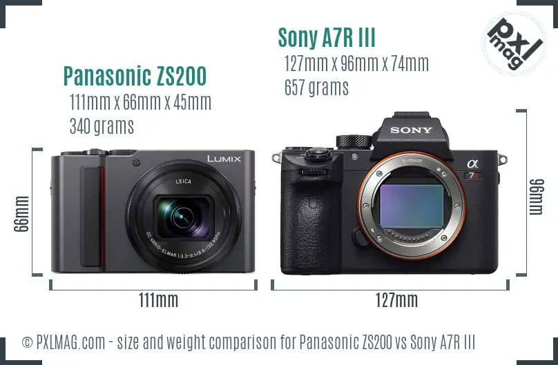 Panasonic ZS200 vs Sony A7R III size comparison