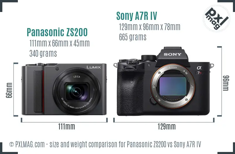 Panasonic ZS200 vs Sony A7R IV size comparison