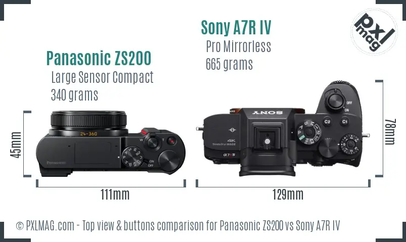 Panasonic ZS200 vs Sony A7R IV top view buttons comparison