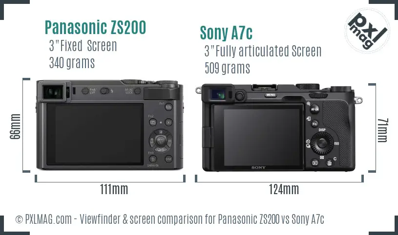 Panasonic ZS200 vs Sony A7c Screen and Viewfinder comparison