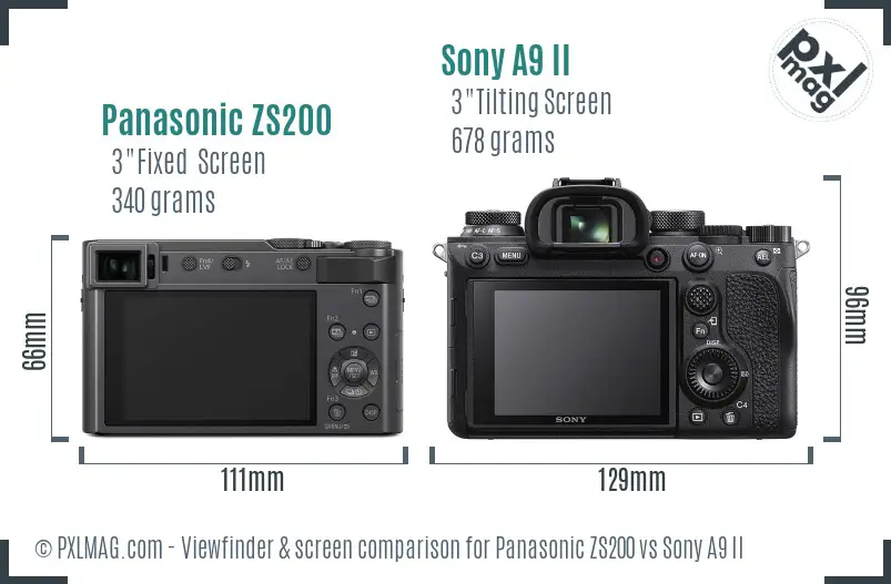 Panasonic ZS200 vs Sony A9 II Screen and Viewfinder comparison