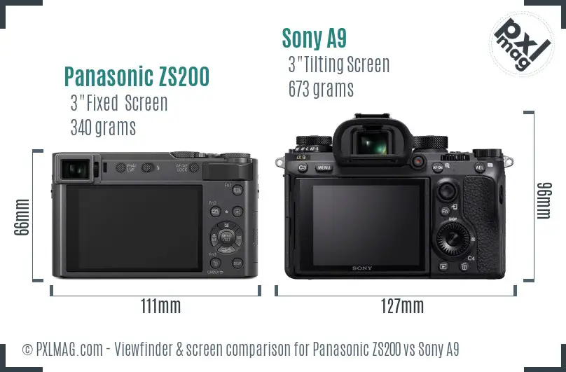 Panasonic ZS200 vs Sony A9 Screen and Viewfinder comparison