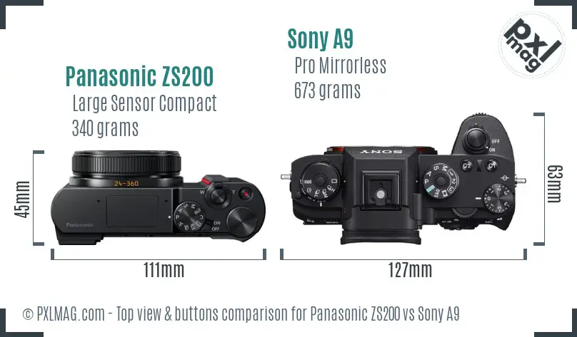 Panasonic ZS200 vs Sony A9 top view buttons comparison