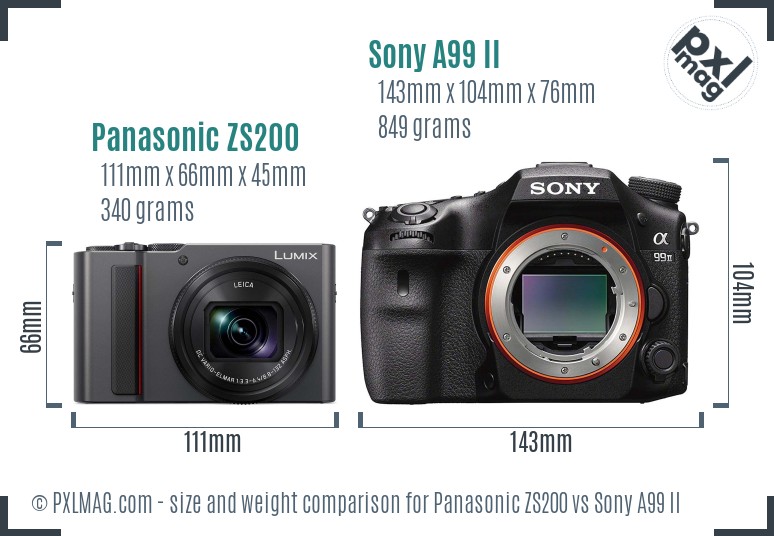 Panasonic ZS200 vs Sony A99 II size comparison