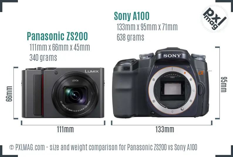 Panasonic ZS200 vs Sony A100 size comparison
