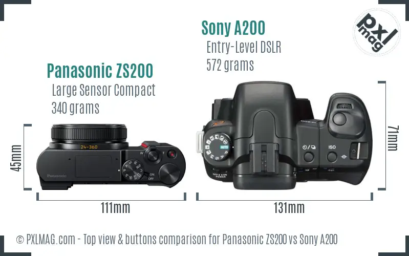 Panasonic ZS200 vs Sony A200 top view buttons comparison