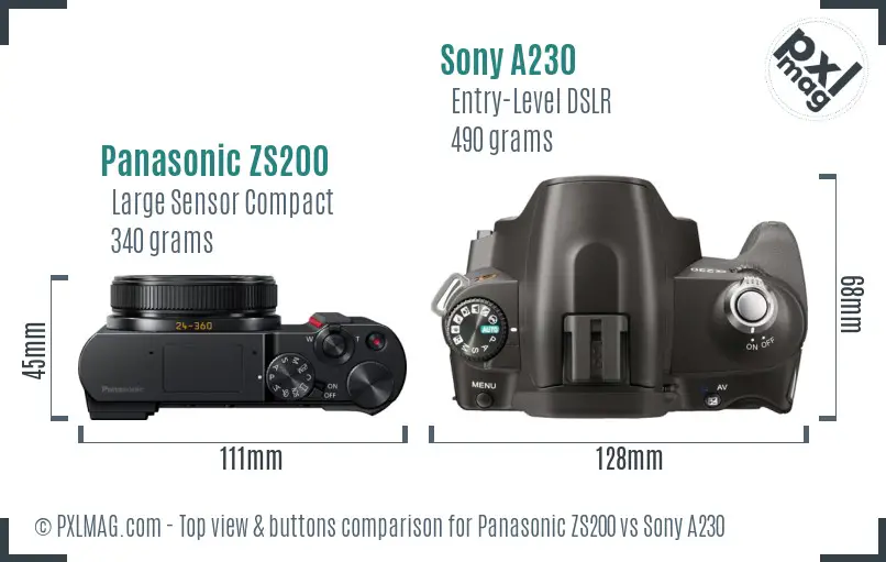 Panasonic ZS200 vs Sony A230 top view buttons comparison