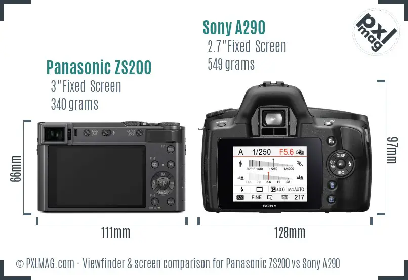 Panasonic ZS200 vs Sony A290 Screen and Viewfinder comparison