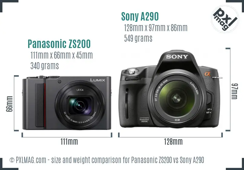 Panasonic ZS200 vs Sony A290 size comparison
