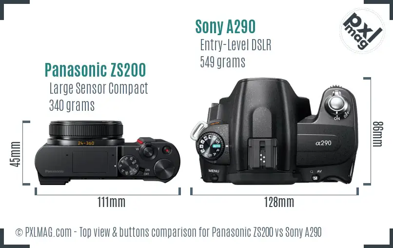Panasonic ZS200 vs Sony A290 top view buttons comparison