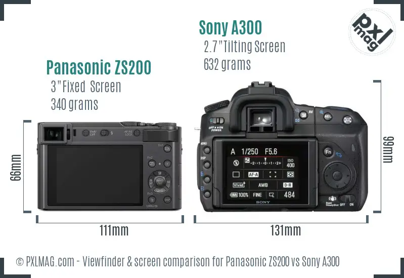 Panasonic ZS200 vs Sony A300 Screen and Viewfinder comparison