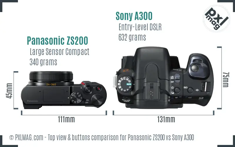 Panasonic ZS200 vs Sony A300 top view buttons comparison