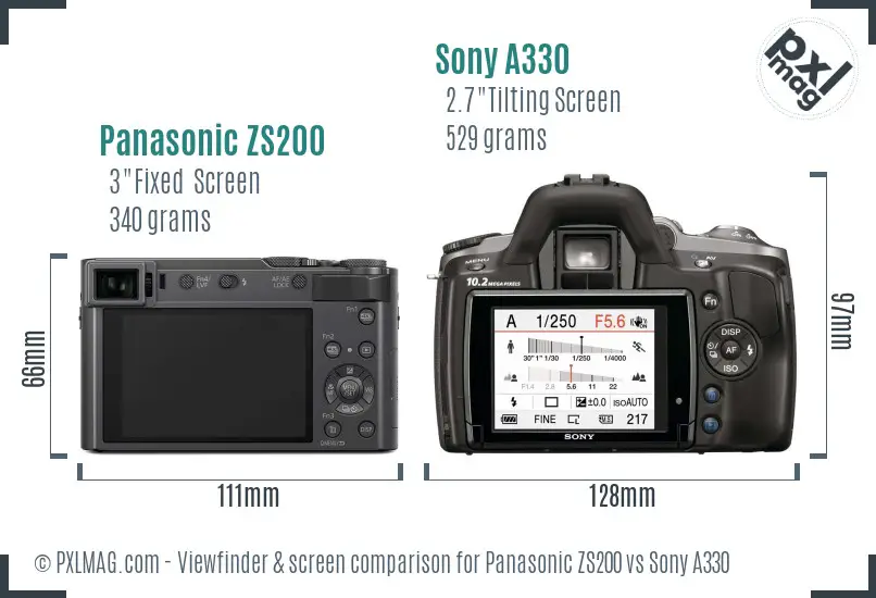 Panasonic ZS200 vs Sony A330 Screen and Viewfinder comparison