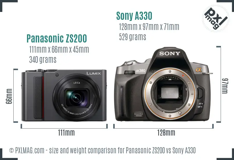 Panasonic ZS200 vs Sony A330 size comparison