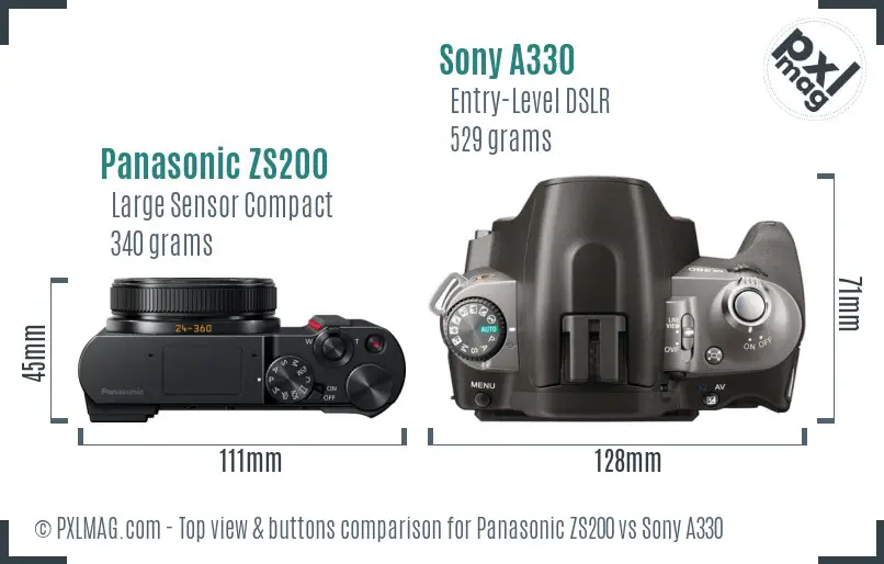 Panasonic ZS200 vs Sony A330 top view buttons comparison