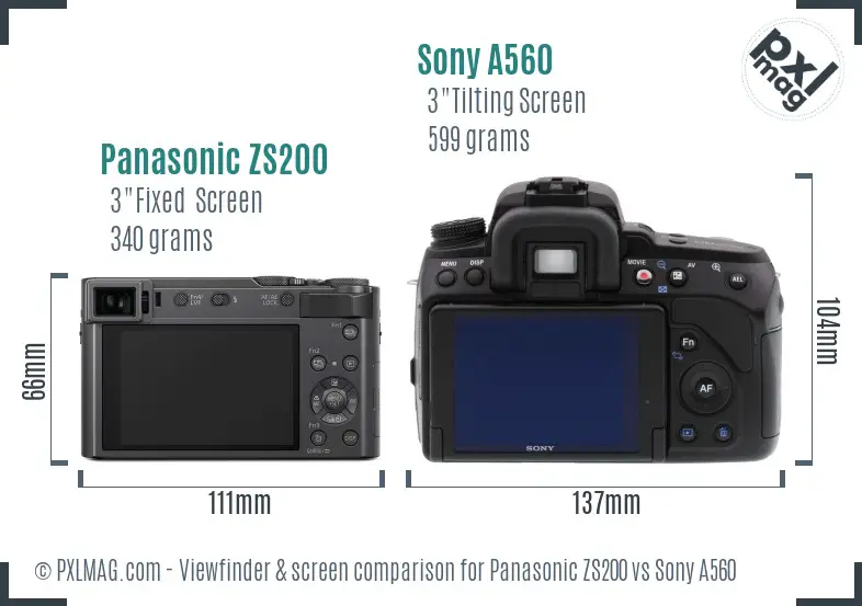 Panasonic ZS200 vs Sony A560 Screen and Viewfinder comparison