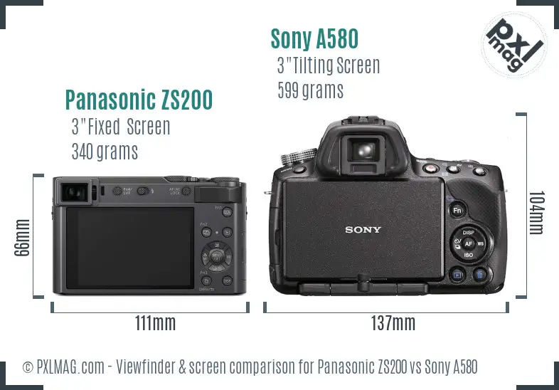 Panasonic ZS200 vs Sony A580 Screen and Viewfinder comparison