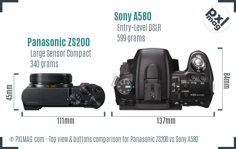 Panasonic ZS200 vs Sony A580 top view buttons comparison