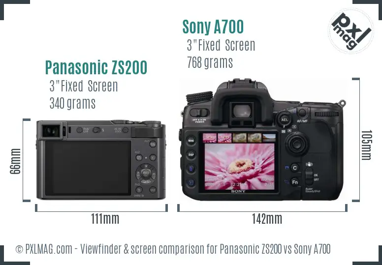 Panasonic ZS200 vs Sony A700 Screen and Viewfinder comparison