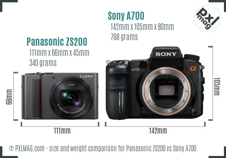 Panasonic ZS200 vs Sony A700 size comparison