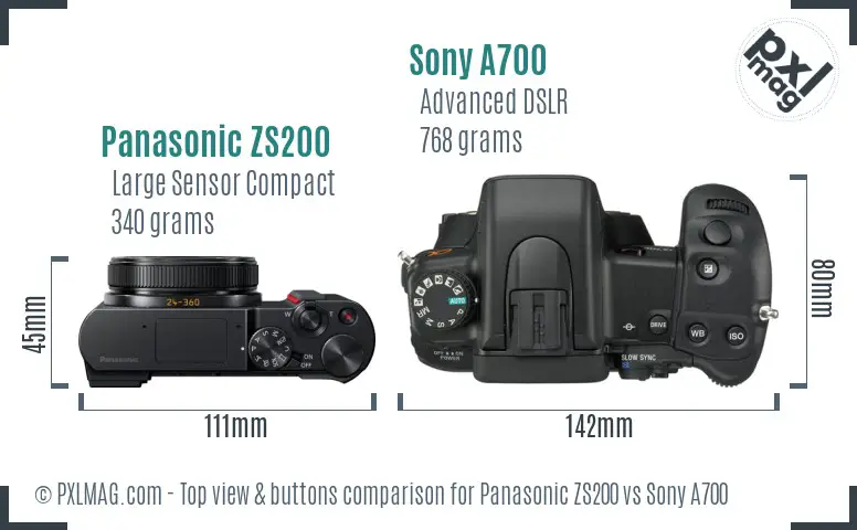 Panasonic ZS200 vs Sony A700 top view buttons comparison