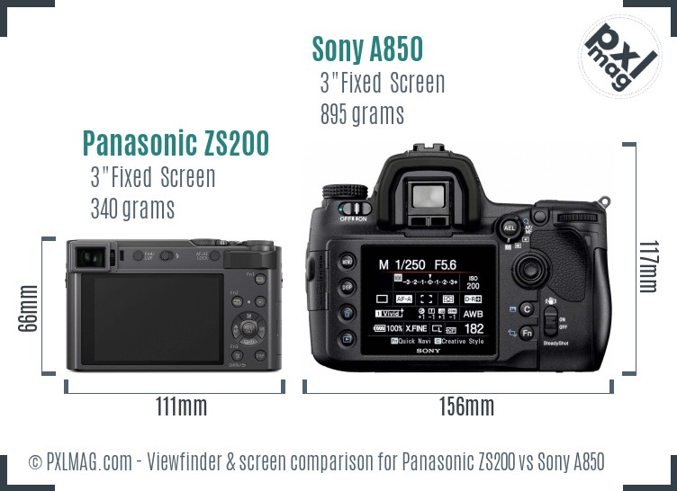 Panasonic ZS200 vs Sony A850 Screen and Viewfinder comparison