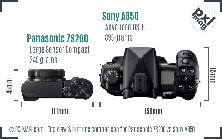 Panasonic ZS200 vs Sony A850 top view buttons comparison