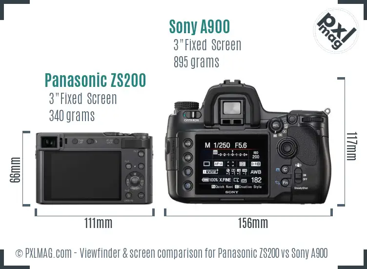 Panasonic ZS200 vs Sony A900 Screen and Viewfinder comparison