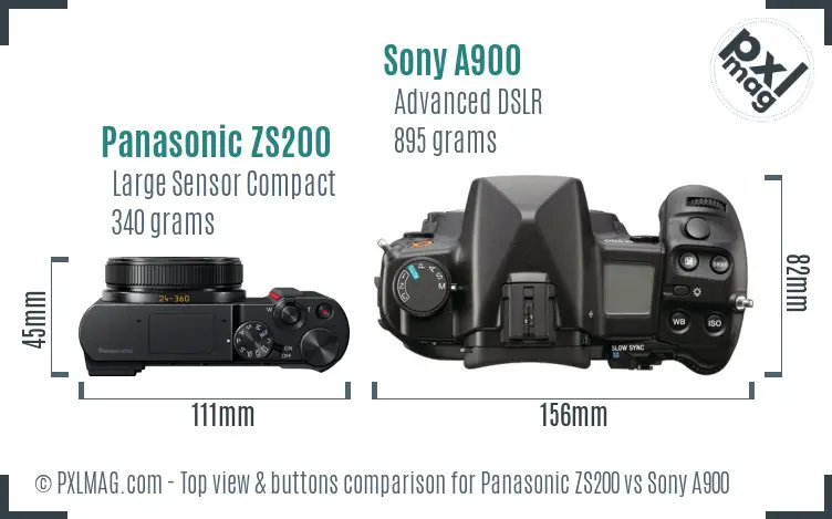 Panasonic ZS200 vs Sony A900 top view buttons comparison