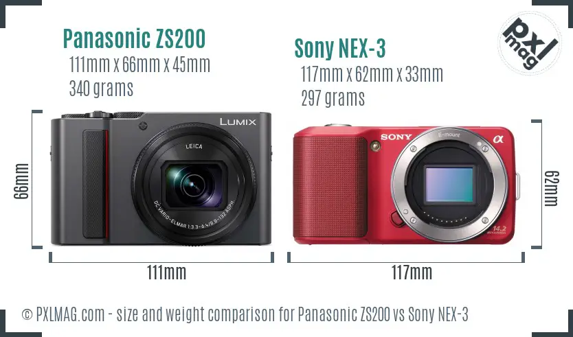 Panasonic ZS200 vs Sony NEX-3 size comparison