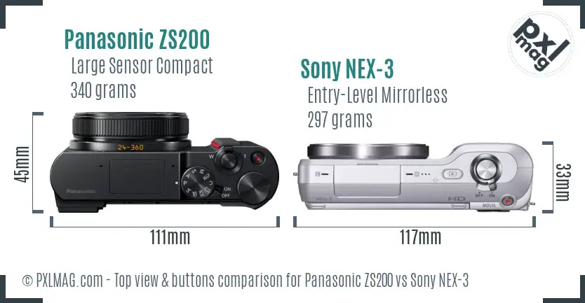 Panasonic ZS200 vs Sony NEX-3 top view buttons comparison