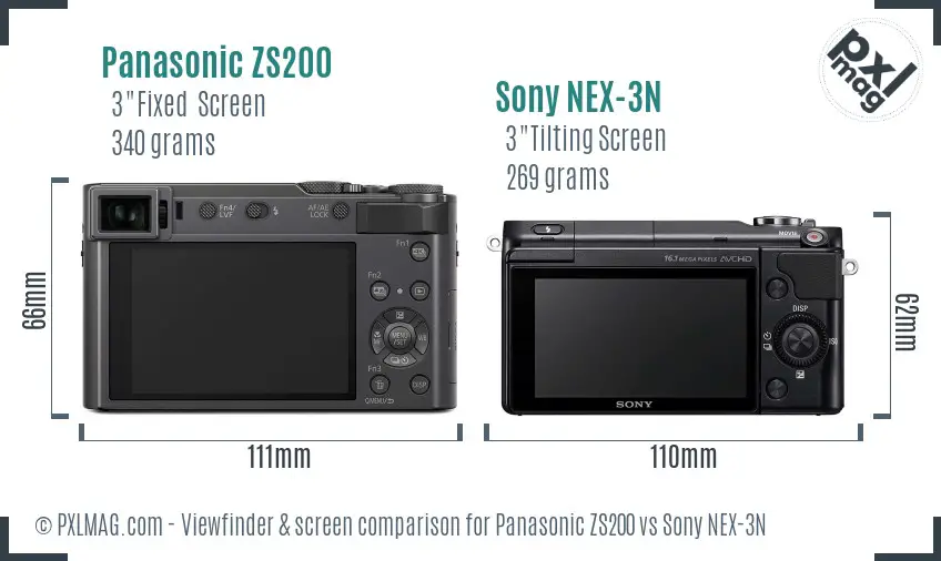Panasonic ZS200 vs Sony NEX-3N Screen and Viewfinder comparison