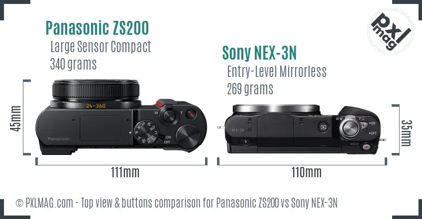 Panasonic ZS200 vs Sony NEX-3N top view buttons comparison