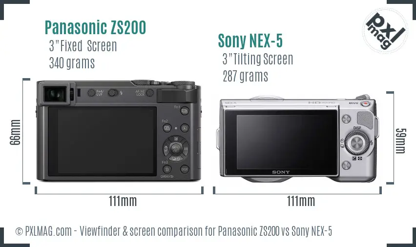 Panasonic ZS200 vs Sony NEX-5 Screen and Viewfinder comparison