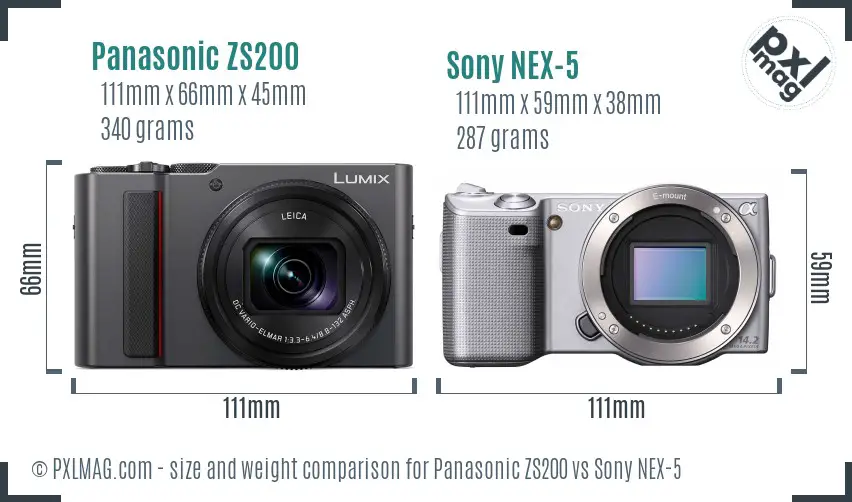Panasonic ZS200 vs Sony NEX-5 size comparison