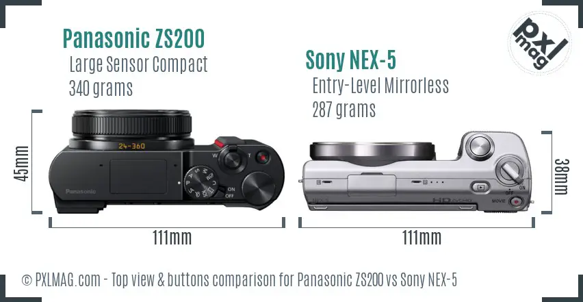 Panasonic ZS200 vs Sony NEX-5 top view buttons comparison