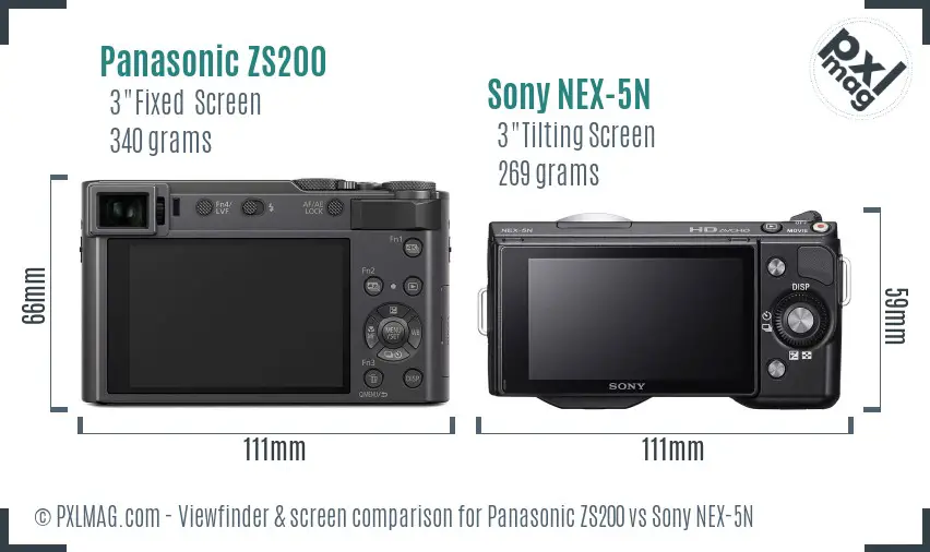 Panasonic ZS200 vs Sony NEX-5N Screen and Viewfinder comparison