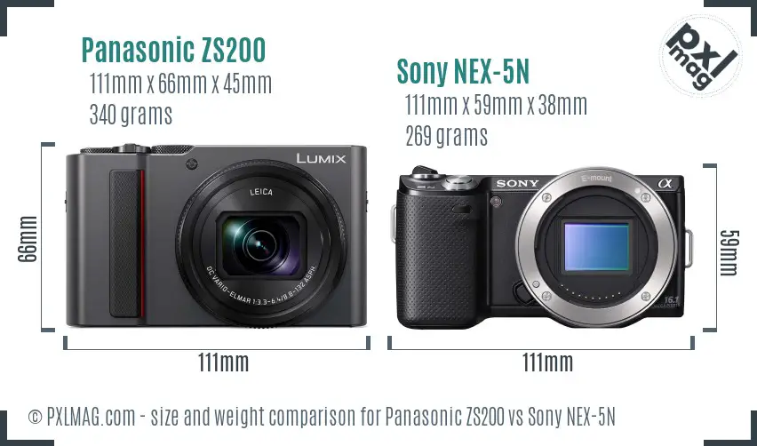 Panasonic ZS200 vs Sony NEX-5N size comparison